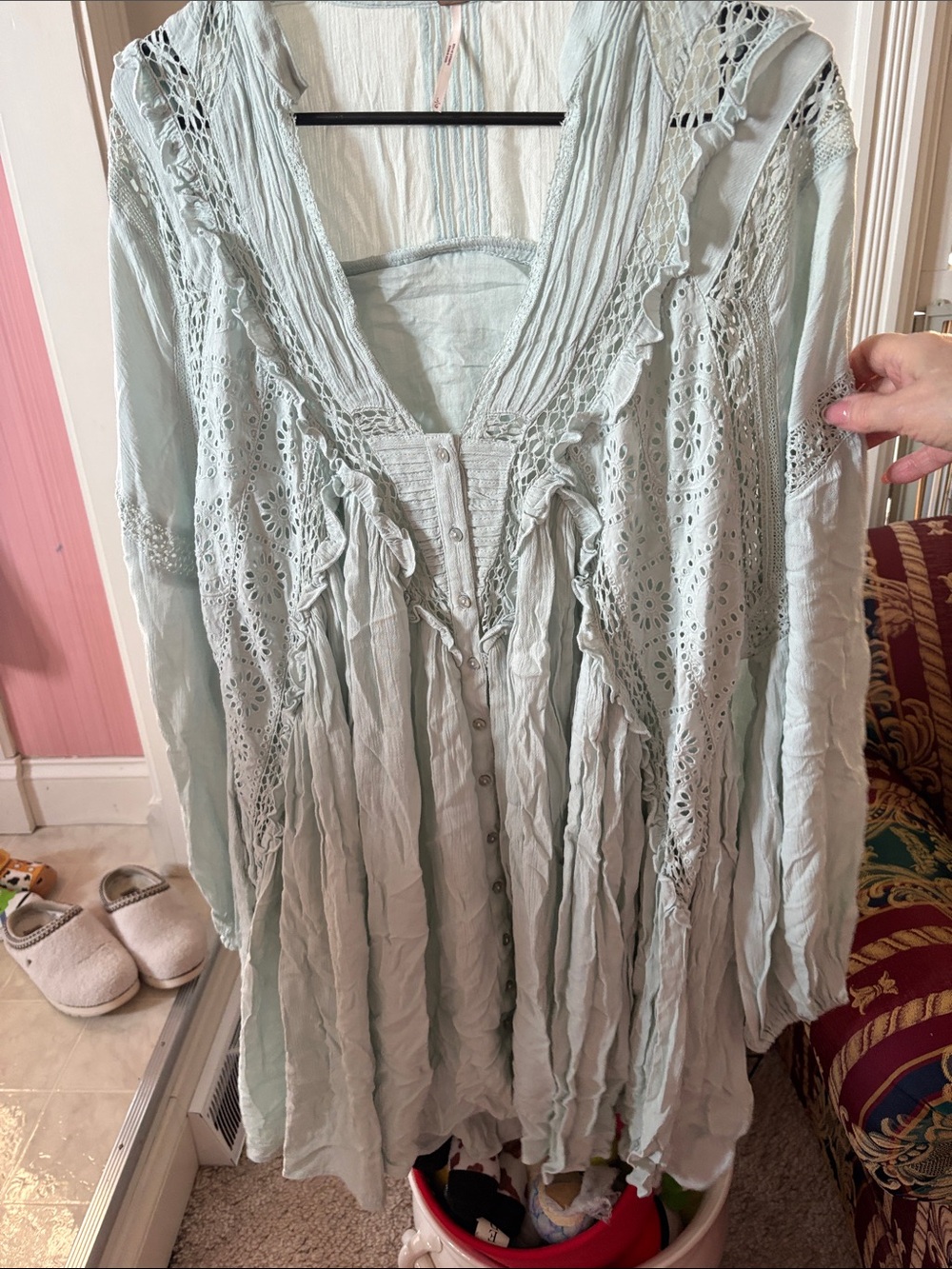 Free people Light Mint Lace-Trim Button Front Tunic Dress